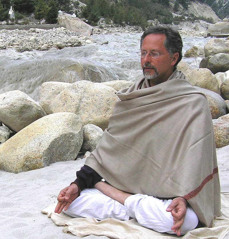 Ajayan meditating on Ganga at Gangotri in the Himalayas.